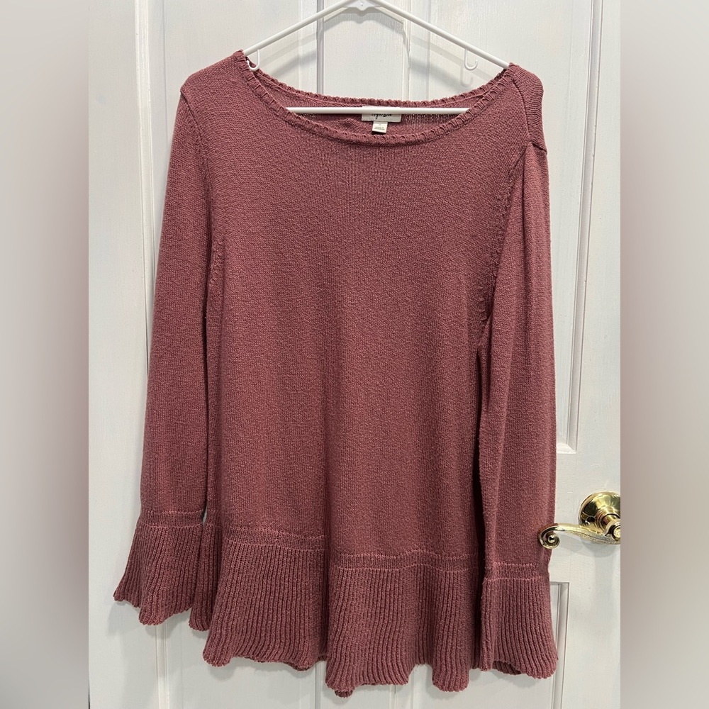 STYLE & CO Pink Mauve Flounce Hem Bell Sleeves Sweater SZ MEDIUM Womens PreLoved